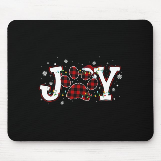 Joy Buffalo Red Plaid Dog Paw Print Christmas Orna Mouse Mat (Front)