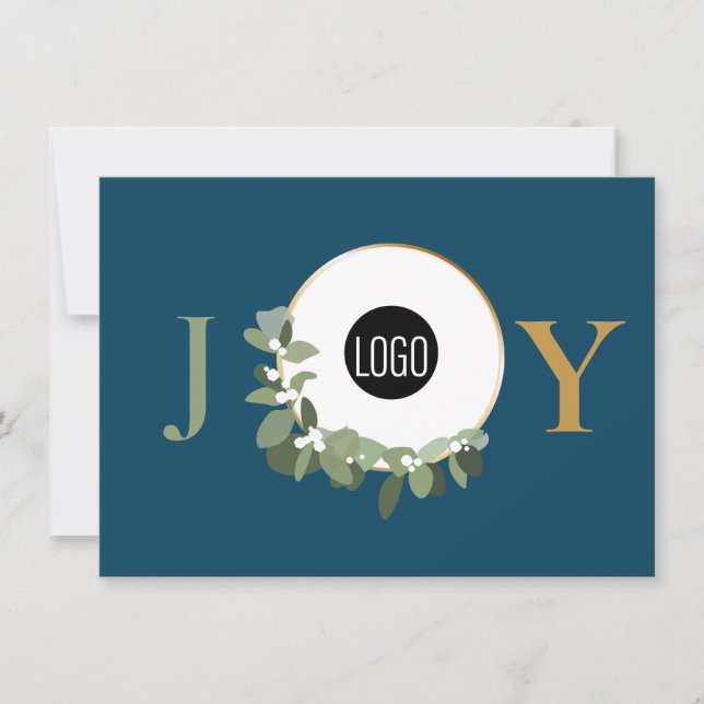 Joy Business Logo Happy Holidays Blue Holiday Card (Front)
