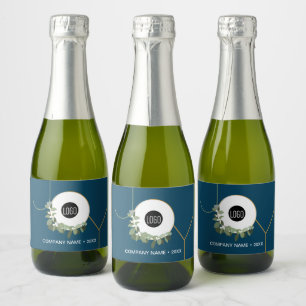 Joy Business Logo Happy Holidays Blue Sparkling Wine Label