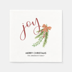 Joy Calligraphy I Watercolor Christmas Greens Napkin