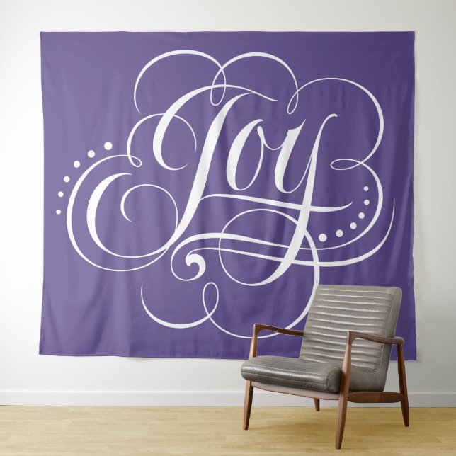 JOY Calligraphy Lettering Ultra Violet Purple Tapestry (In Situ (Horizontal))