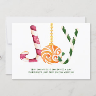 Joy Candy Cane Photo Personalised Christmas Holiday Card