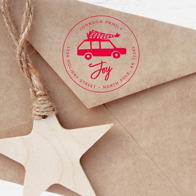 Joy Car Minimalistic Illustration Christmas  Self-inking Stamp (Joy Car Minimalistic Illustration Christmas Self-inking Stamp)