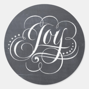 JOY Chalkboard Christmas Calligraphy Lettering Classic Round Sticker