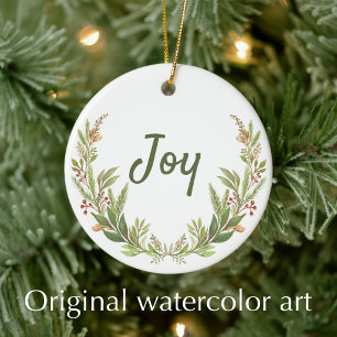 Joy Christian Bible Verse watercolor Christmas Ceramic Tree Decoration
