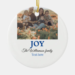 Joy christmas add family name photo holiday giftts ceramic tree decoration
