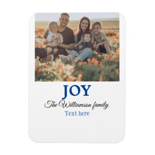 Joy christmas add family name photo holiday giftts magnet