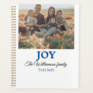 Joy christmas add family name photo holiday giftts planner