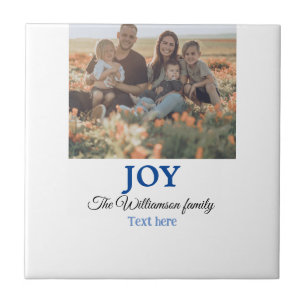 Joy christmas add family name photo holiday giftts tile