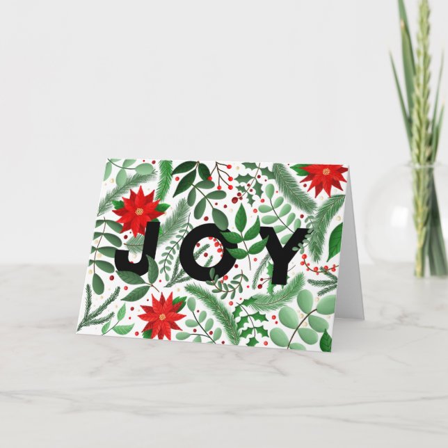 Joy Christmas Botanical (on White) Folded Holiday Card (Front)
