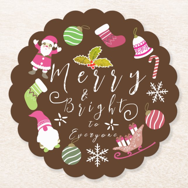 Joy Christmas Brown Paper Coaster (Front)