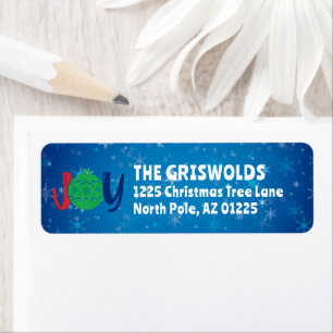 JOY Christmas Card Deep Blue Return Address