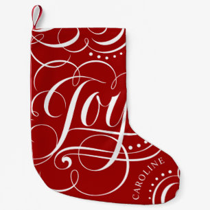 Joy - Christmas Chalk Calligraphy Lettering - Red Small Christmas Stocking