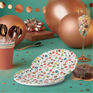 Joy Christmas, Christmas-Ball-Ornament pattern Paper Plate