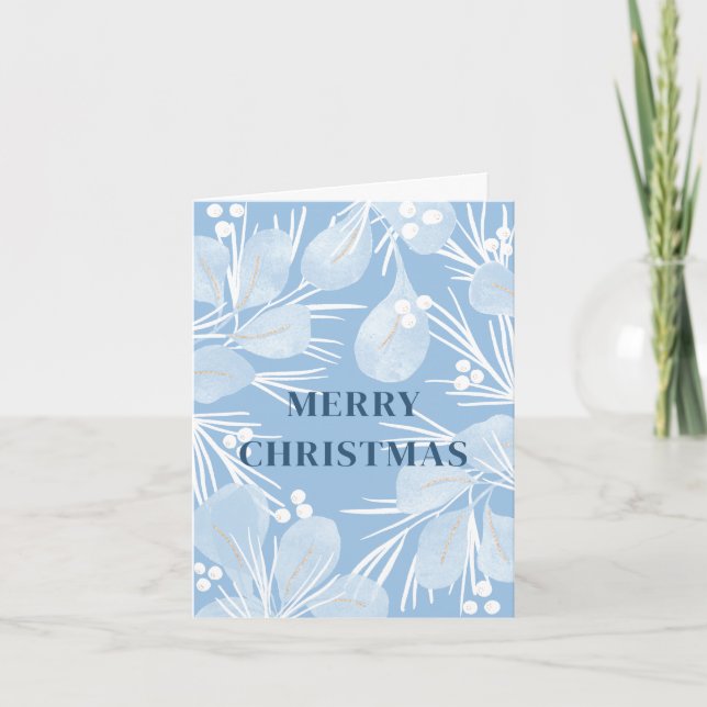 Joy Christmas Design Blue Holiday Card (Front)