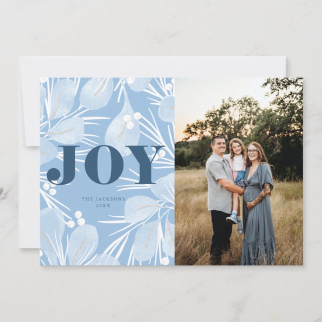 Joy Christmas Design Blue Holiday Card (Front)