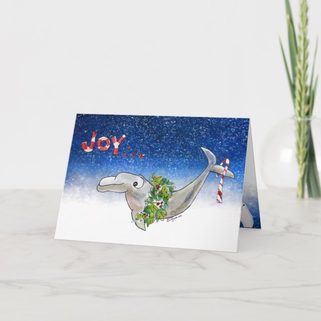 Joy Christmas Dolphin Porpoise of Life Stars Holiday Card (Front)