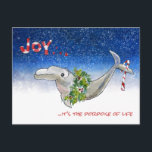 Joy Christmas Dolphin Porpoise of Life Stars Holiday Postcard<br><div class="desc">This cartoon dolphin has a holiday wreath on for Christmas in an ocean of stars. Card reads "Joy" on front And below "... it's the porpoise of life" On the back is another cute dolphin and the text "Wishing you an ocean of deep delights " "Happy Holidays!". Edit all the...</div>