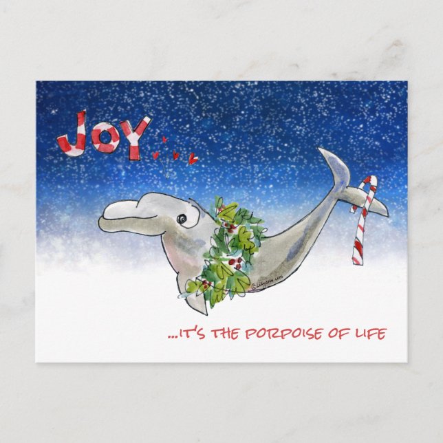 Joy Christmas Dolphin Porpoise of Life Stars Holiday Postcard (Front)