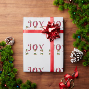 JOY Christmas Elves holding Letters Wrapping Paper