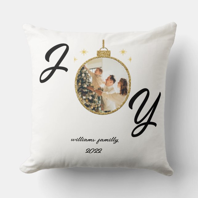 Joy Christmas Family Name, photo Throw Pillow (Front)