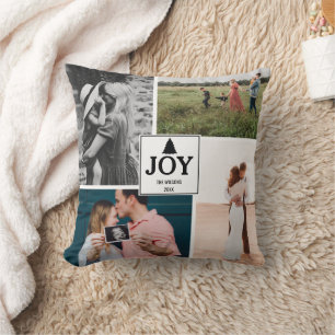 Joy Christmas Family Photo Collage Cushion