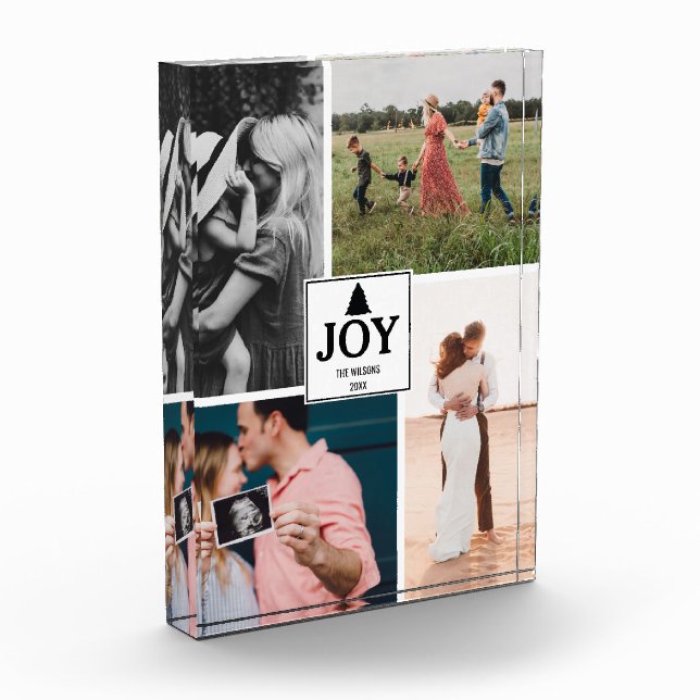 Joy Christmas Family Photo Collage Xmas Block (Left)