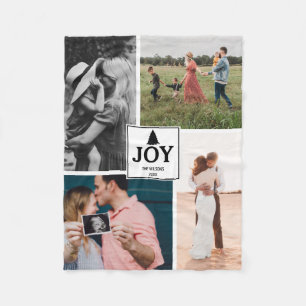 Joy Christmas Family Photo Collage Xmas  Fleece Blanket