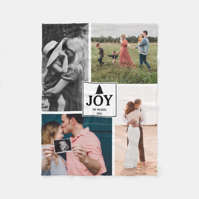 Joy Christmas Family Photo Collage Xmas  Fleece Blanket (Front)