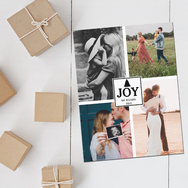 Joy Christmas Family Photo Collage Xmas  Holiday Postcard (Creator Uploaded)