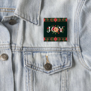 JOY christmas floral border 15 Cm Square Badge