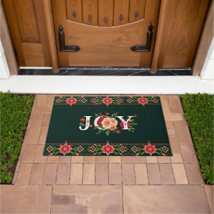 JOY christmas floral border Doormat