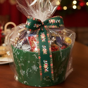 JOY christmas floral border Satin Ribbon