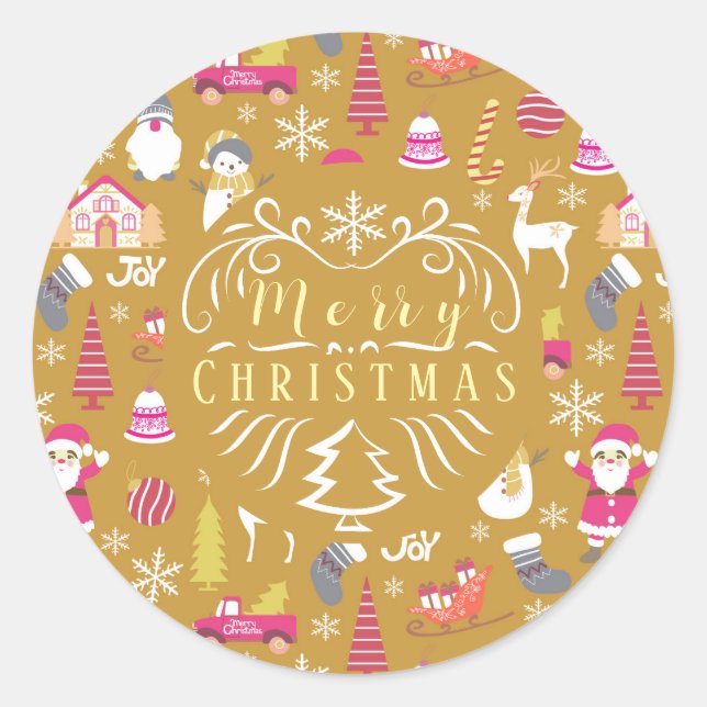 Joy Christmas Gold Classic Round Sticker (Front)