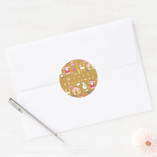 Joy Christmas Gold Classic Round Sticker (Envelope)