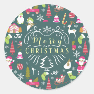 Joy Christmas Green Classic Round Sticker