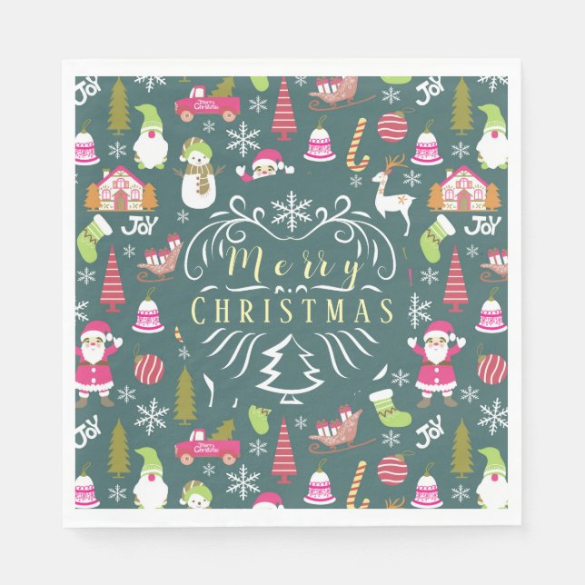 Joy Christmas Green Napkin (Front)