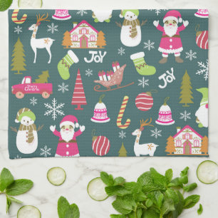 Joy Christmas Green Tea Towel