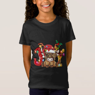 Joy Christmas Highland Cow Farming Farmer Santa Ha T-Shirt