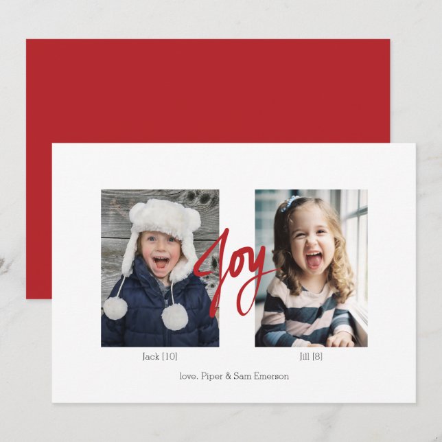 JOY Christmas Holiday 2 Photo Flat Card (Front/Back)