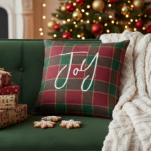 Joy Christmas Holiday Red & Green Tartan Pattern
