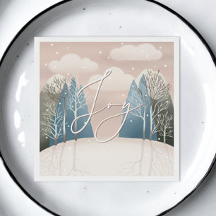 Joy Christmas Holiday   Snowy Winter Woodland Napkin