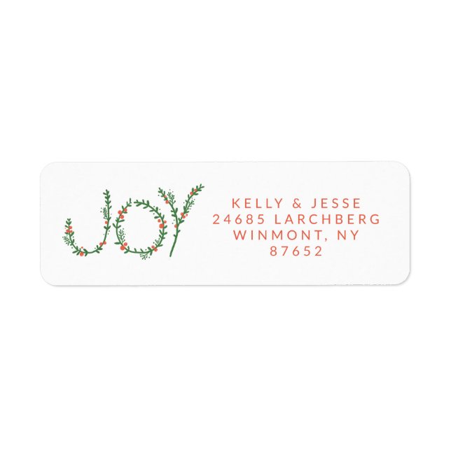 Joy Christmas Holly Red and Green Address (Front)