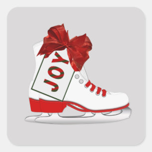 Joy Christmas Ice Skates Package Gift Present Square Sticker