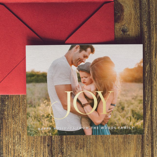 Joy Christmas Inspirational Photo Gold Foil Holiday Card (Creator Uploaded)