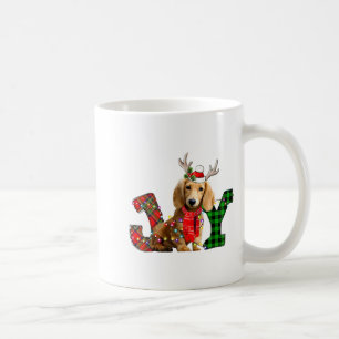 Joy Christmas Lights Long Haired Dachshund Dog San Coffee Mug