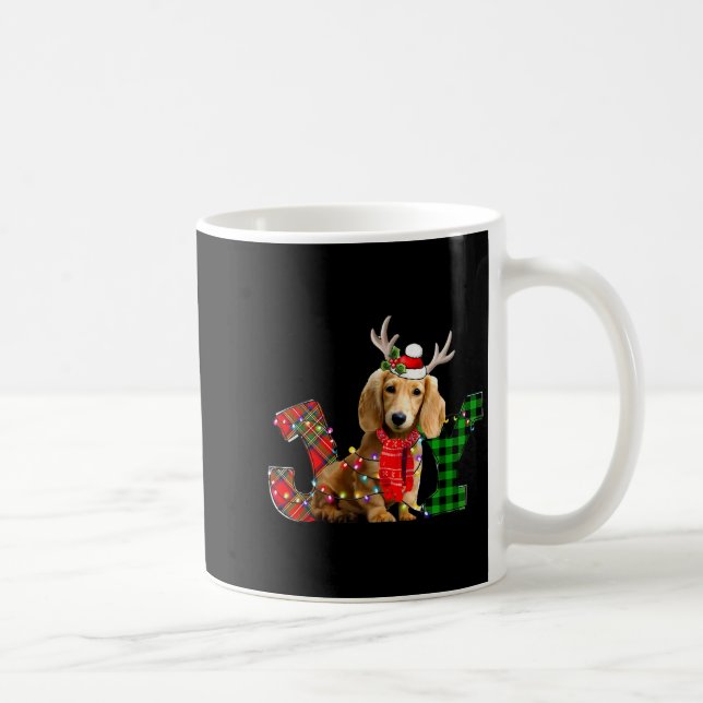 Joy Christmas Lights Long Haired Dachshund Dog San Coffee Mug (Right)