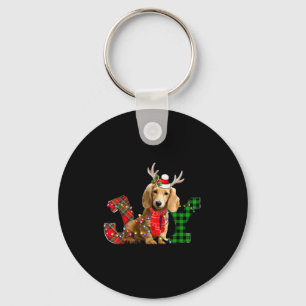 Joy Christmas Lights Long Haired Dachshund Dog San Key Ring