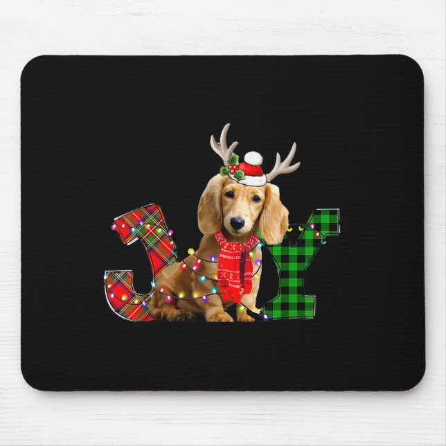 Joy Christmas Lights Long Haired Dachshund Dog San Mouse Mat (Front)