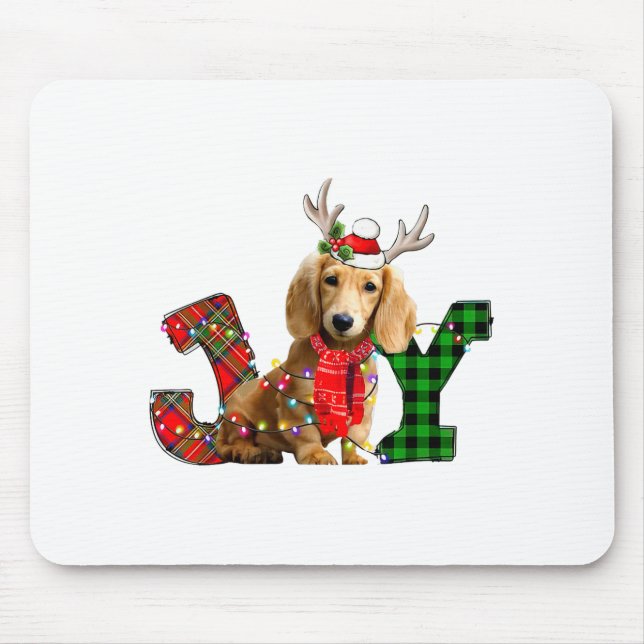 Joy Christmas Lights Long Haired Dachshund Dog San Mouse Mat (Front)